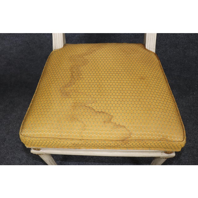 Yellow 1950's Set 10 Louis XVI French Empire Style Painted Parcel Gilt Dining Chairs For Sale - Image 8 of 13