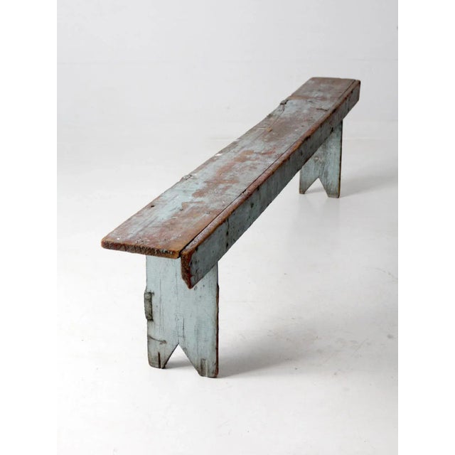 Antique Primitive Painted Blue Bench For Sale - Image 9 of 12