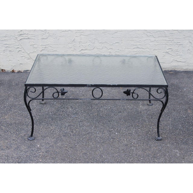Black Woodard Vintage Wrought Iron Glass Top Outdoor Coffee Table For Sale - Image 8 of 18
