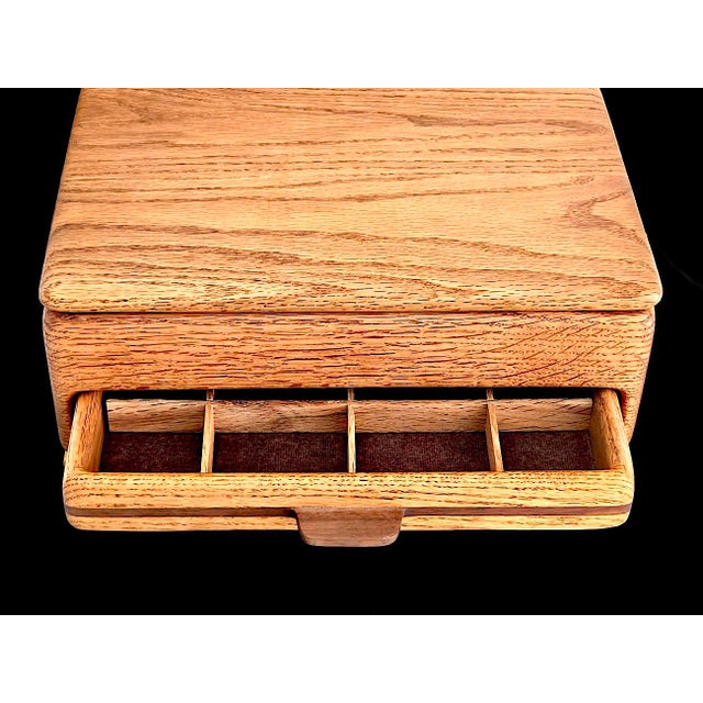 Offered is a finely crafted California Modernist / American Craftsman / Mid Century Modern dresser-top Oak wood jewelry or...