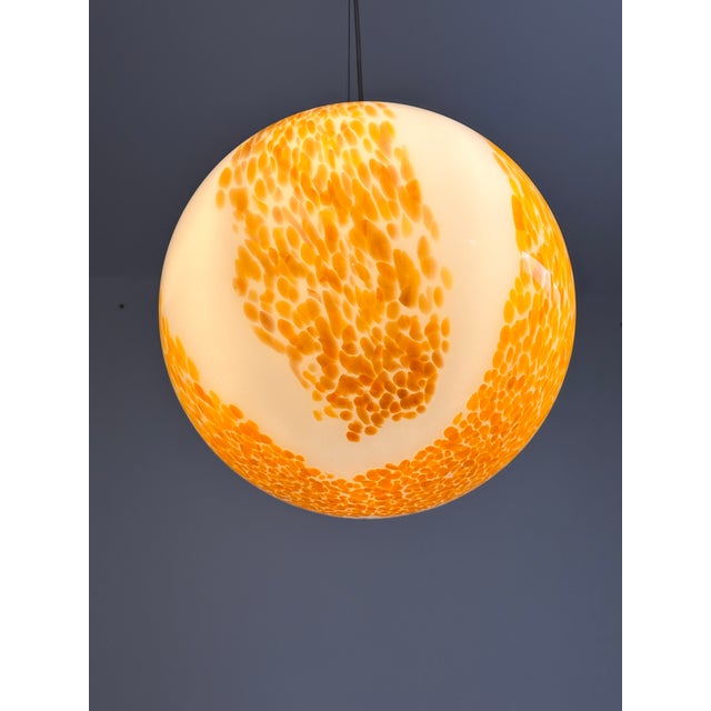 Contemporary White and Amber Spots Sphere Pendant Light in Murano Glass For Sale - Image 9 of 10