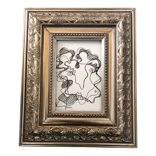 Original Vintage Wayne Cunningham Small Abstract Ink Drawing Framed For Sale