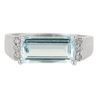 March Birthstone East West Aquamarine & Diamond Ring Size 6 by Carat&Her For Sale