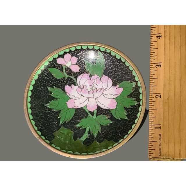 Vintage Asian Floral Enamel Hand Made Cloisonné Small Plate Trinket Holder For Sale - Image 4 of 6