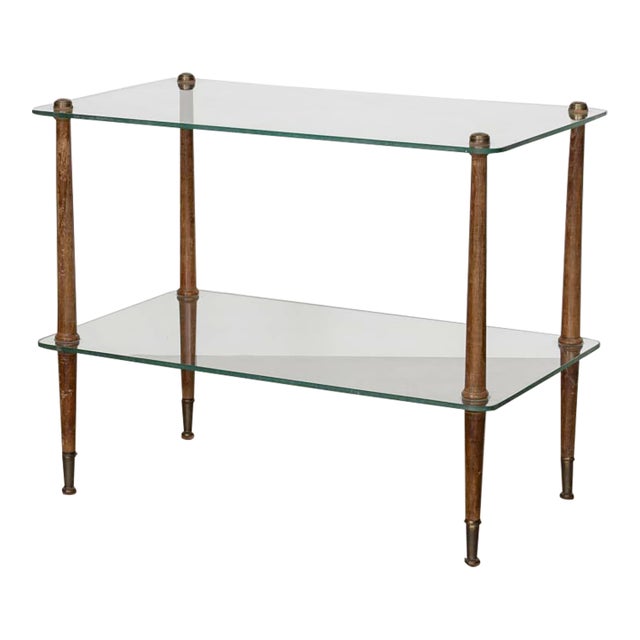 French Wood and Glass Two-Tier Side Table For Sale
