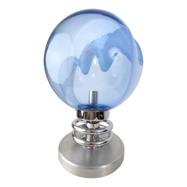 Membrane Table Lamp in Blue Murano Glass and Chrome by Toni Zuccheri, 1970s For Sale