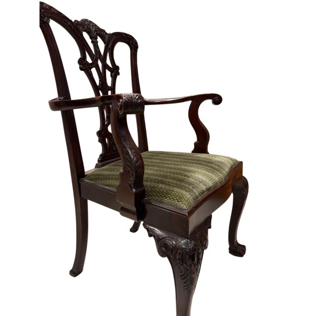 Mid 20th Century Set of 12 English Chippendale Style Mahogany Dining Chairs With Ball & Claw Feet – 2 Armchairs and 10 Side Chairs For Sale - Image 10 of 10