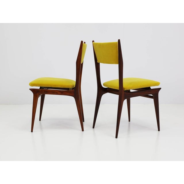 Santos Rosewood and Lemon Yellow Velvet Chairs by Carlo De Carli, Italy, 1950s, Set of 2 For Sale - Image 13 of 13