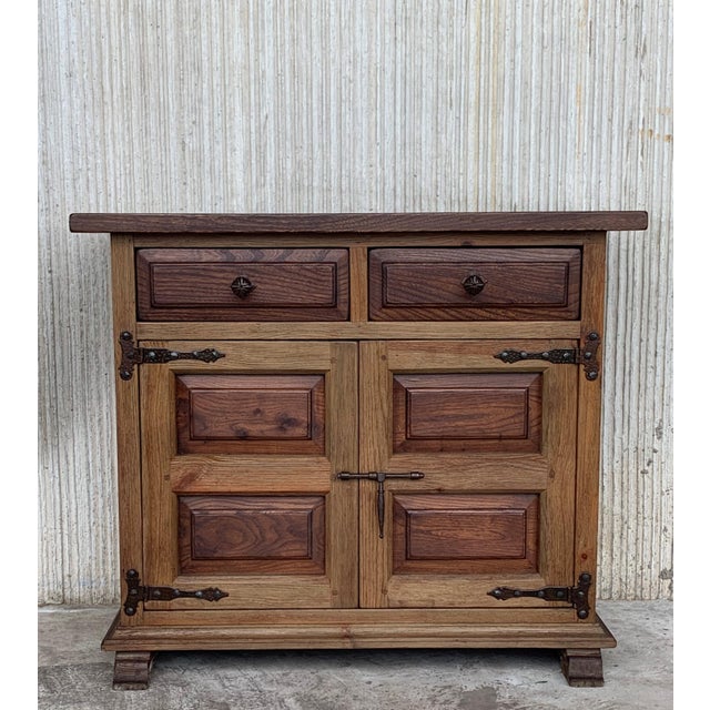 19th Century Catalan Carved Oak Tuscan Two Drawers Credenza or Buffet For Sale - Image 4 of 18