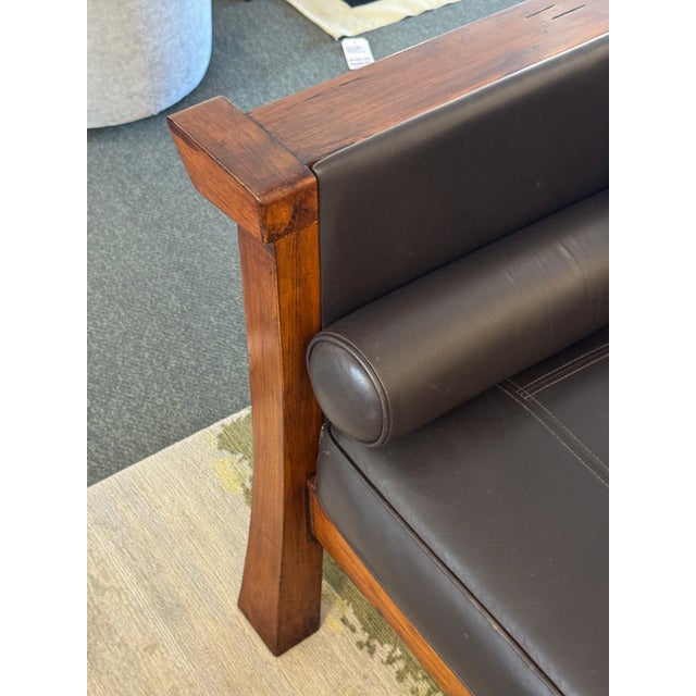 Animal Skin Maria Yee Cambria Leather + Wood Sofa For Sale - Image 7 of 12