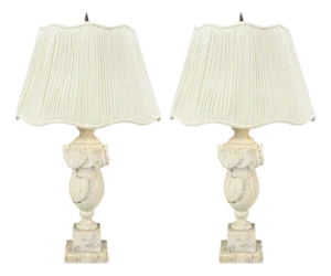 Italian Neoclassical, Marble, Alabaster, Brass, Table Lamps, Italy, 1940s
