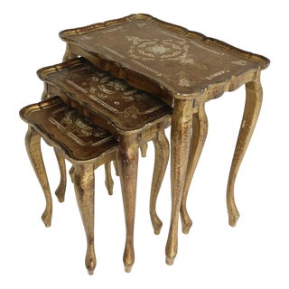 Mid-Century Italian Florentine Gilt Wood Nesting Tables, 1960s, Set of 3 For Sale