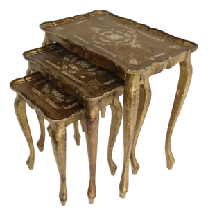 Mid-Century Italian Florentine Gilt Wood Nesting Tables, 1960s, Set of 3