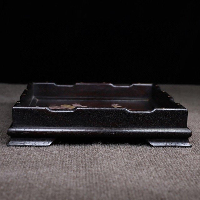 Late 20th Century Square Wooden Tray With Mother-of-Pearl Bird and Blossom Inlay For Sale - Image 4 of 9