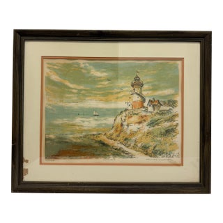 1980s "Lands End" Original Painting Serigraph of a Lighthouse Signed and Numbered by Frances Caldwell For Sale