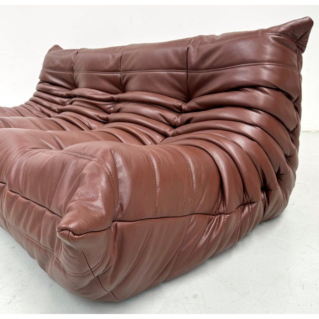 1970s Mid-Century French Togo Sofa in Chestnut Brown Leather attributed to Michel Ducaroy for Ligne Roset For Sale - Image 5 of 10