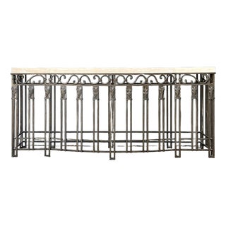 Vintage Deco Stone Top Long Wrought Iron Console Table For Sale