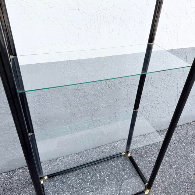 Art Deco Black Lacquered Etagere With Gold Accents and Glass Shelves - A Pair For Sale - Image 10 of 12