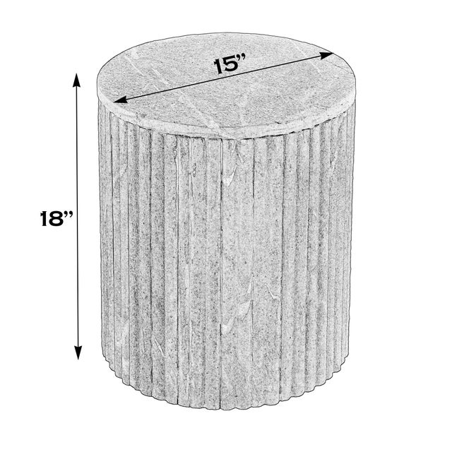 Modern Sylvester 15 in. W Round Marble and Wood Side Table, Gray For Sale - Image 3 of 6