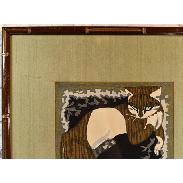 1950s 1950s Japanese Woodblock Print Mid Century Modern Cats For Sale - Image 5 of 13