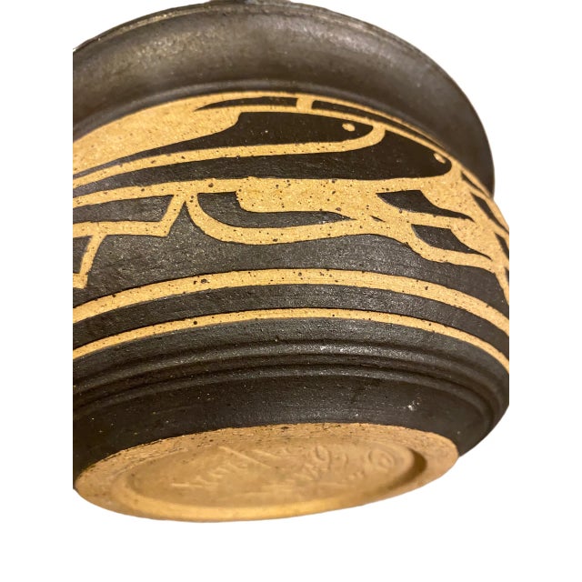 2020s Gulf Coast Artist Charles Smith Sgraffito Studio Pottery Bowl With Fish Motif For Sale - Image 5 of 8