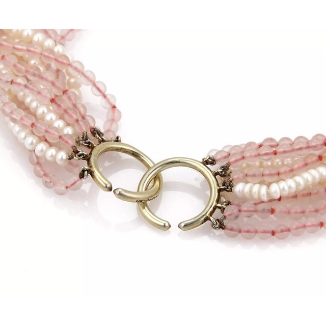 Contemporary Tiffany & Co. Sterling Silver 11 Strand Pearls & Pink Quartz Necklace For Sale - Image 3 of 4