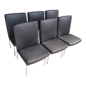 Attributed Milo Baughman Style Late 20th Century Set of 6 High Back Leather and Chrome Dining Chairs