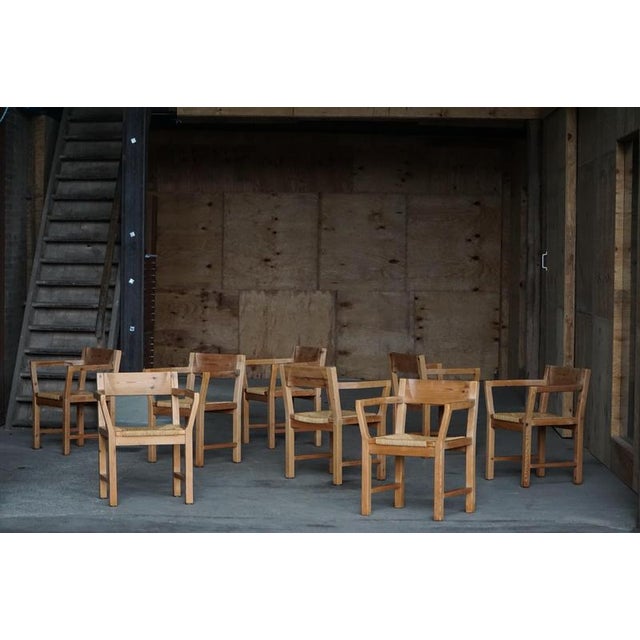 Danish Dining Chairs in Pine and Woven Paper Cord by Tage Poulsen, 1970s, Set of 8 For Sale - Image 13 of 18