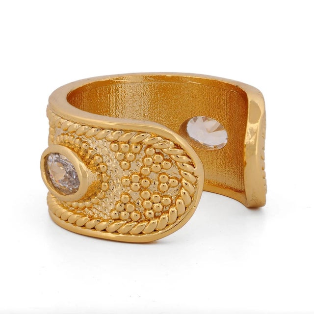 Gold Queen Cleopatra Diamond Energy Cuff Adjustable Ring, Size 4 For Sale - Image 8 of 9