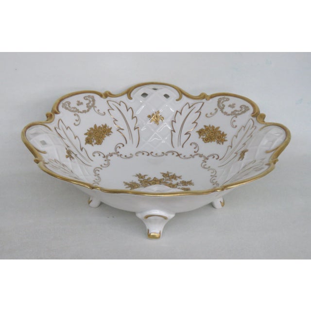 Reichenbach Pierced Lattice Gold Flowers Porcelain Footed Centerpiece Bowl b For Sale - Image 12 of 13