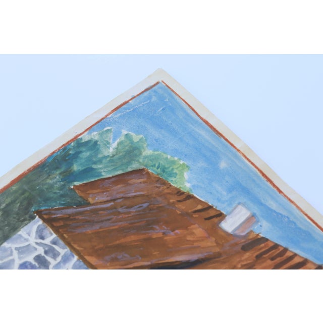 Mid-Century Modern 1950s Swedish Mid-Century Folk Art Water Color Painting of a Traditional Thatched Roof Village House Cottage For Sale - Image 3 of 8