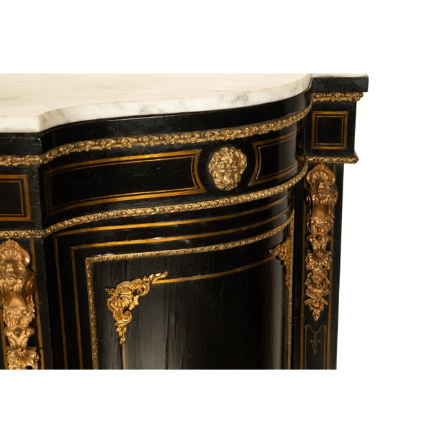19th Century French Napoleon III Ormolu & Marble Ebonized Cabinet Sideboard 1860 For Sale - Image 15 of 17