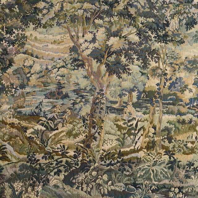 Contemporary Schumacher Flemish Tapestry Fabric In Vert For Sale - Image 3 of 6