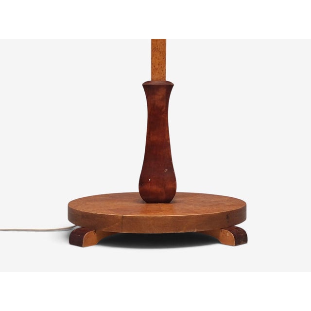Swedish Art Deco, Double Floor Lamp, Burl Wood, Metal, Fabric, Sweden, 1940s For Sale - Image 15 of 17