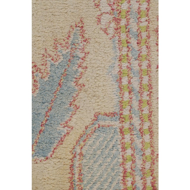 Antique Agra Rug Beige Pink Blue Wool Geometric Indian Runner For Sale - Image 9 of 11
