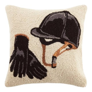 Equestrian Wool Hooked Square Throw Pillow For Sale