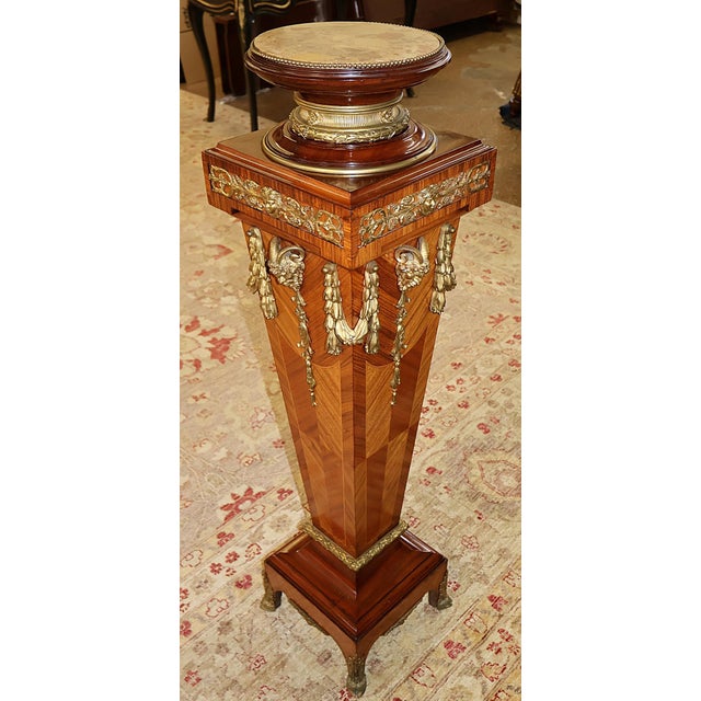 Brown Early 20th Century Bronze Mounted French Louis XV Style Kingwood Column Pedestal For Sale - Image 8 of 11