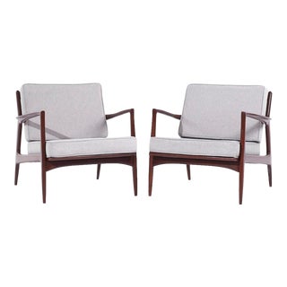 Kofod Larsen for Selig Mid Century Danish Walnut Lounge Chairs - Pair For Sale