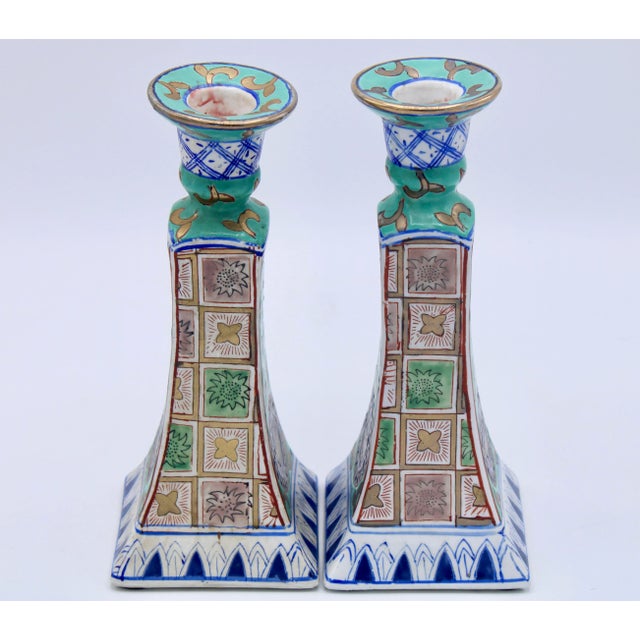 Ceramic 1960s Vintage Chinoiserie Ceramic Turquoise Candlesticks by Nora Fenton For Sale - Image 7 of 10