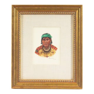 1980 "Man From Zia Pueblo" Casein Painting by Hubert Wackermann For Sale