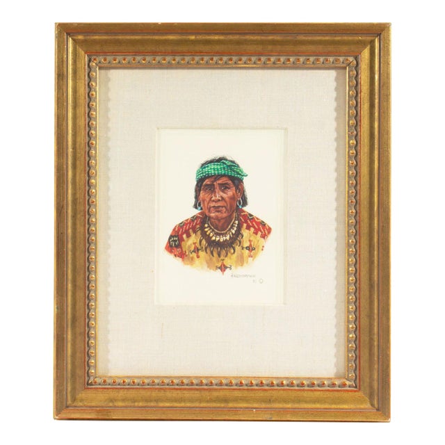 1980 "Man From Zia Pueblo" Casein Painting by Hubert Wackermann For Sale