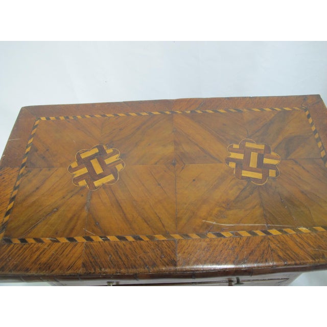 French Antique Marquetry Inlaid Wood Miniature Footed Jewelry Box Vanity Chest For Sale - Image 3 of 18
