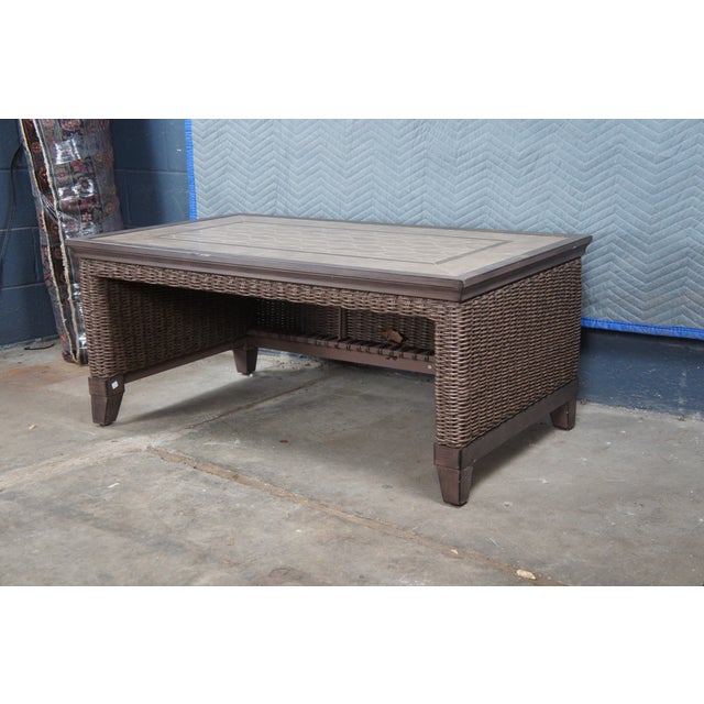 Vintage Outdoor Boho Woven Wicker Rattan Coffee Cocktail Table For Sale - Image 9 of 12
