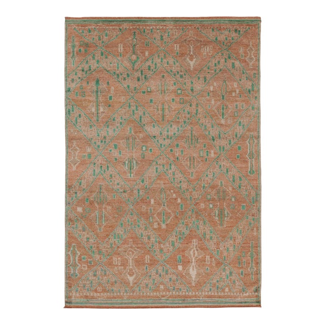 Rug & Kilim’s Moroccan-Inspired Rug in Warm Orange and Green Geometric Pattern For Sale