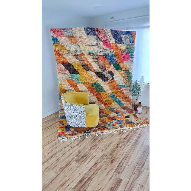 Orange Handmade Moroccan Boujaad Rug, Rainbow Diagonal Chevron, 9' X 6'4" For Sale - Image 8 of 16