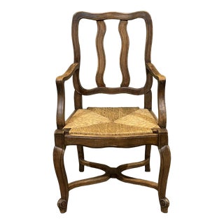 Louis XV Style Armchair in Beechwood with Straw Seat, 20th Century For Sale