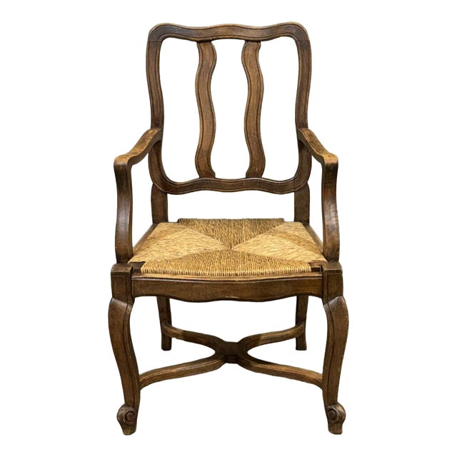 Louis XV Style Armchair in Beechwood with Straw Seat, 20th Century For Sale