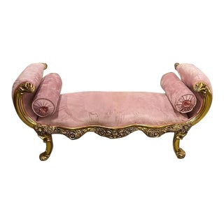 French Baroque Style Pink Velvet Tufted Bench For Sale
