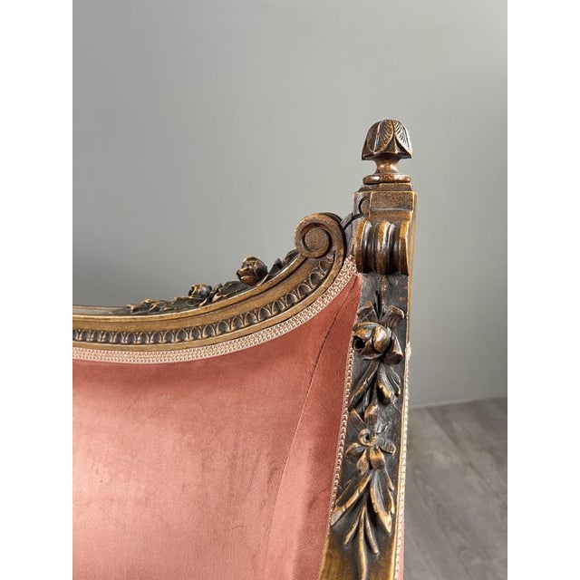 20th Century Louis XVI Style Sofa in Carved Wood and Velvet For Sale - Image 11 of 13
