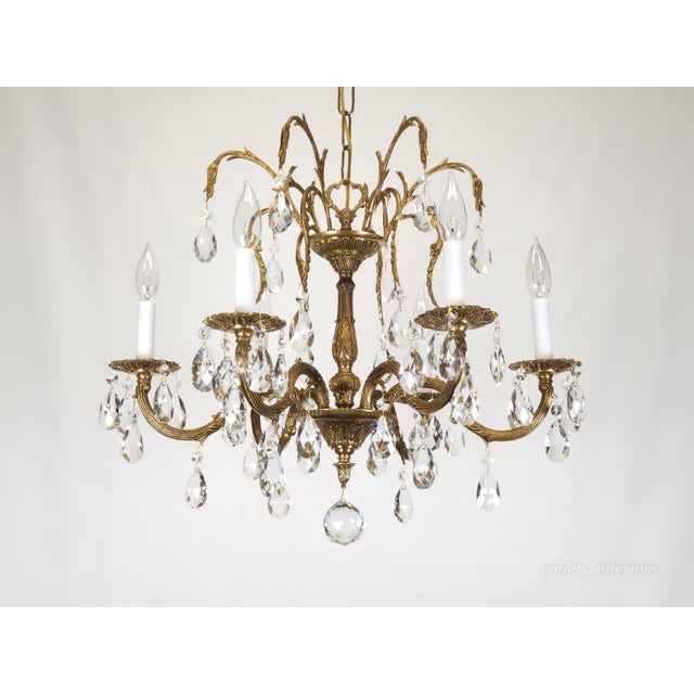 Antique 6 Arm Absolutely Fabulous Brass Cut Lead Glass Crystal Chandelier For Sale - Image 10 of 12